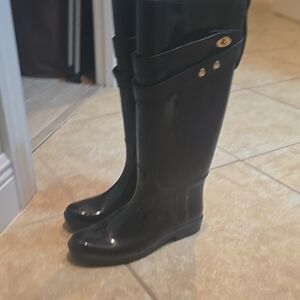 Coach Black Mid-Calf Glossy Rain Boots